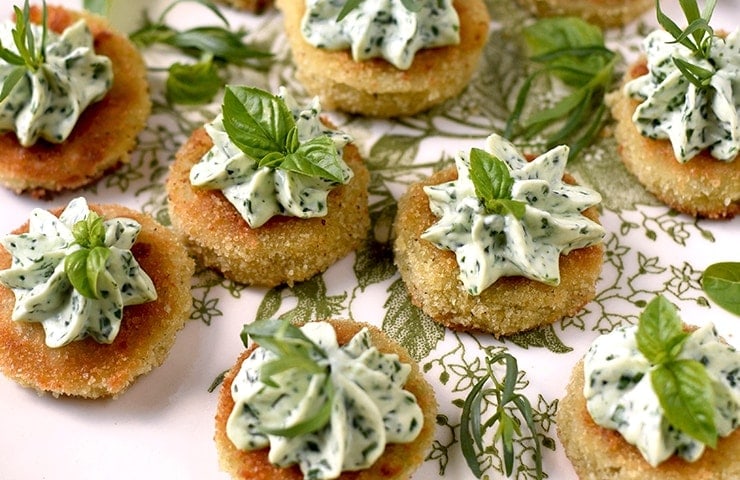 Fance Fried Green Tomatoes with Whipped Herb Chevre